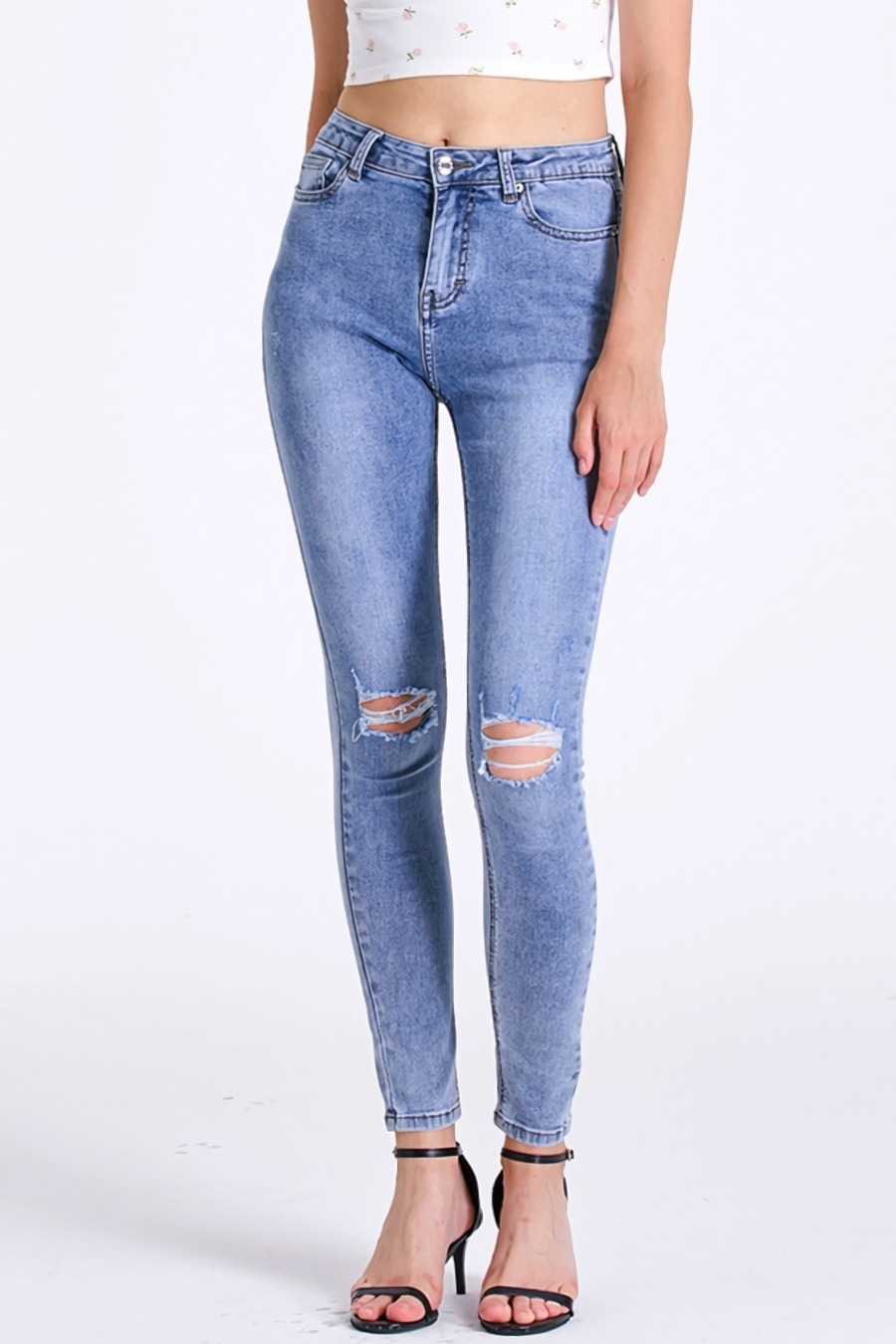 S-3Xl Plus Size Spring New Micro Elastic Hole Zip-Up Button Zip-Up Slim Fashion Denim Pants - Vougese