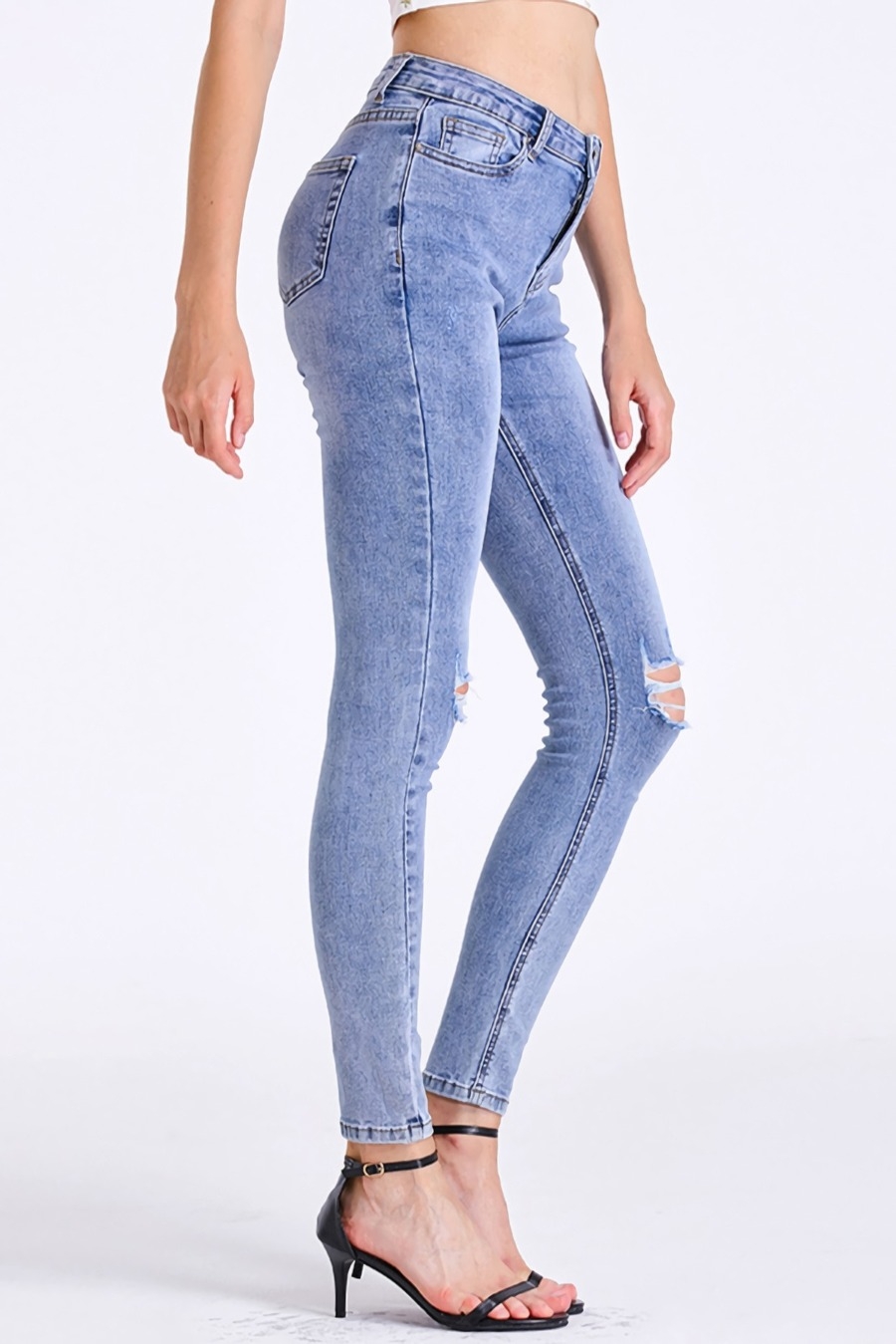 S-3Xl Plus Size Spring New Micro Elastic Hole Zip-Up Button Zip-Up Slim Fashion Denim Pants