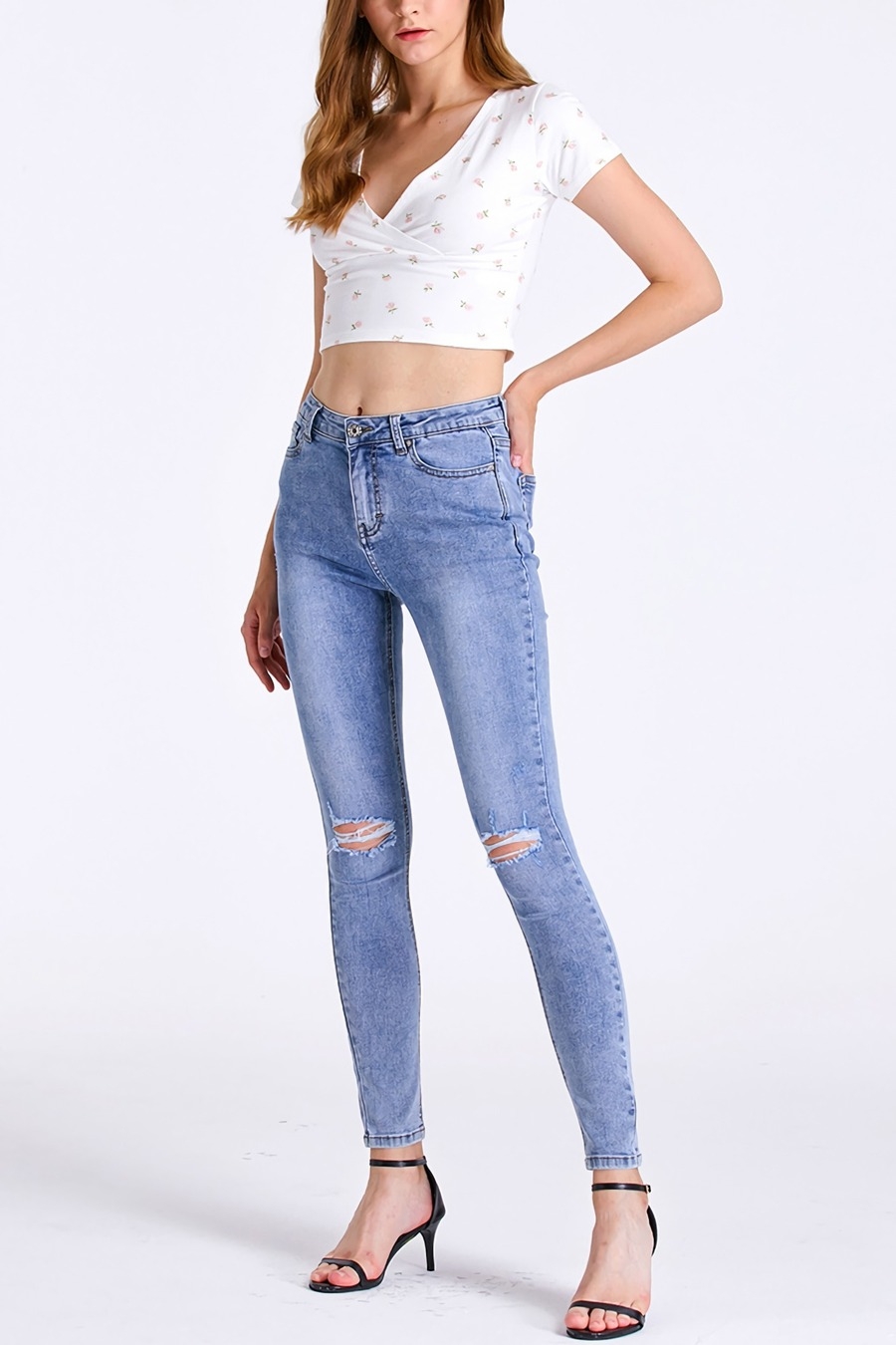 S-3Xl Plus Size Spring New Micro Elastic Hole Zip-Up Button Zip-Up Slim Fashion Denim Pants