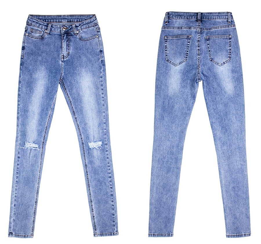 S-3Xl Plus Size Spring New Micro Elastic Hole Zip-Up Button Zip-Up Slim Fashion Denim Pants
