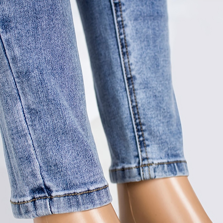 S-3Xl Plus Size Spring New Micro Elastic Hole Zip-Up Button Zip-Up Slim Fashion Denim Pants