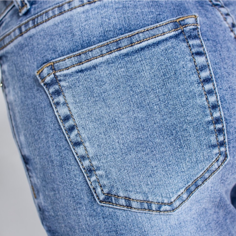 S-3Xl Plus Size Spring New Micro Elastic Hole Zip-Up Button Zip-Up Slim Fashion Denim Pants