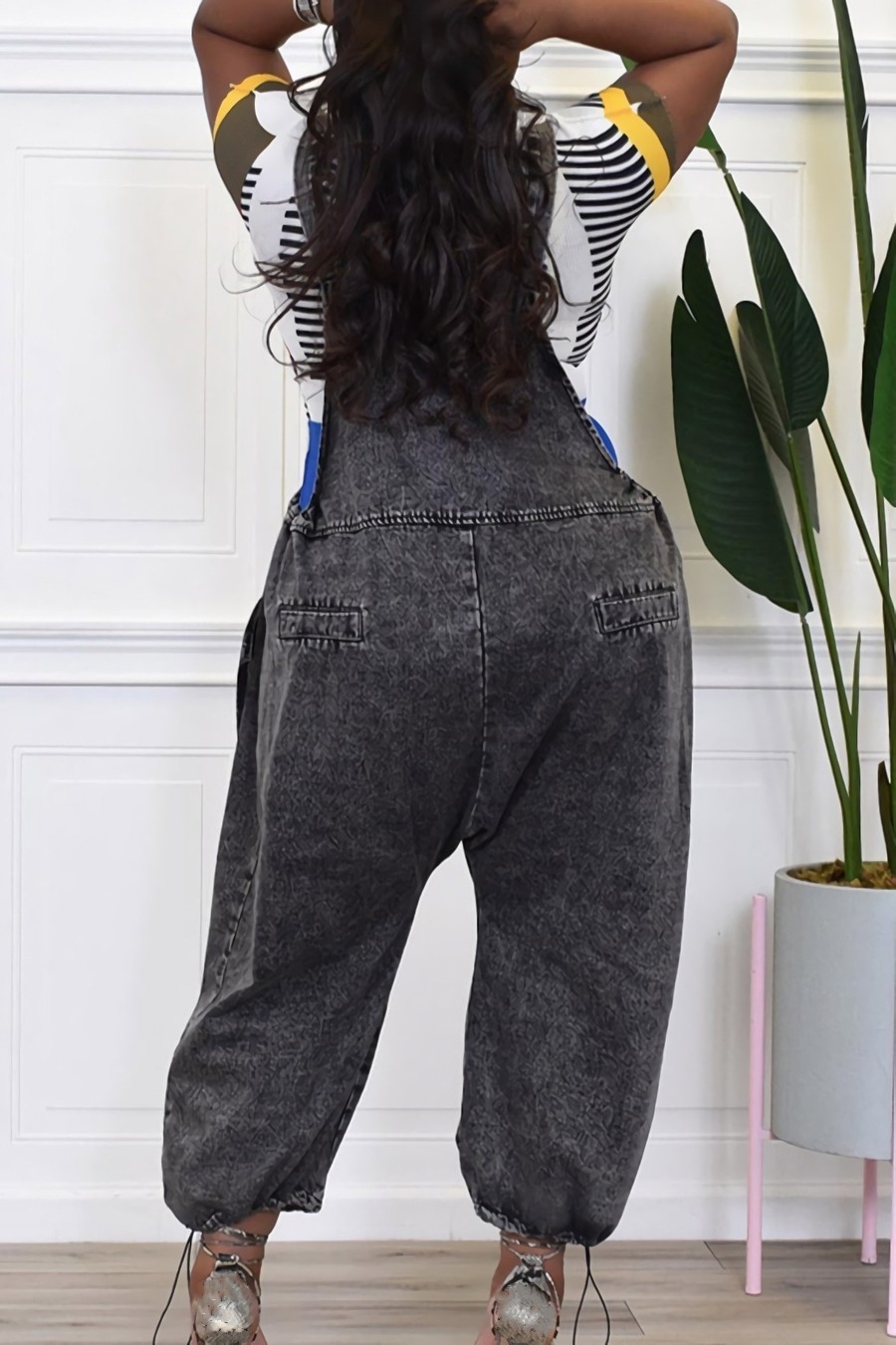 S-2Xl Plus Size Summer New Inelastic Pocket Button Loose Fashion Denim Suspender Pants
