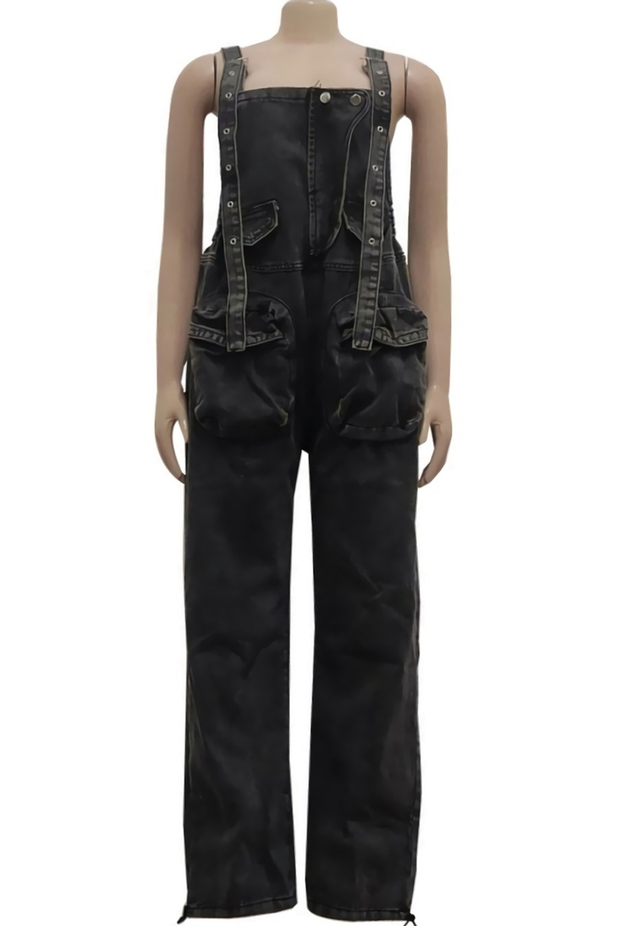 S-2Xl Plus Size Summer New Inelastic Pocket Button Loose Fashion Denim Suspender Pants