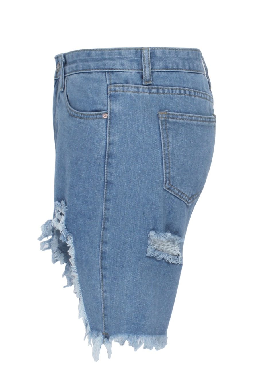 S-2Xl Summer New Plus Size Micro-Elastic High Waist Irregular Raw Hem Hole Pockets Button Zip-Up Stylish Denim Shorts