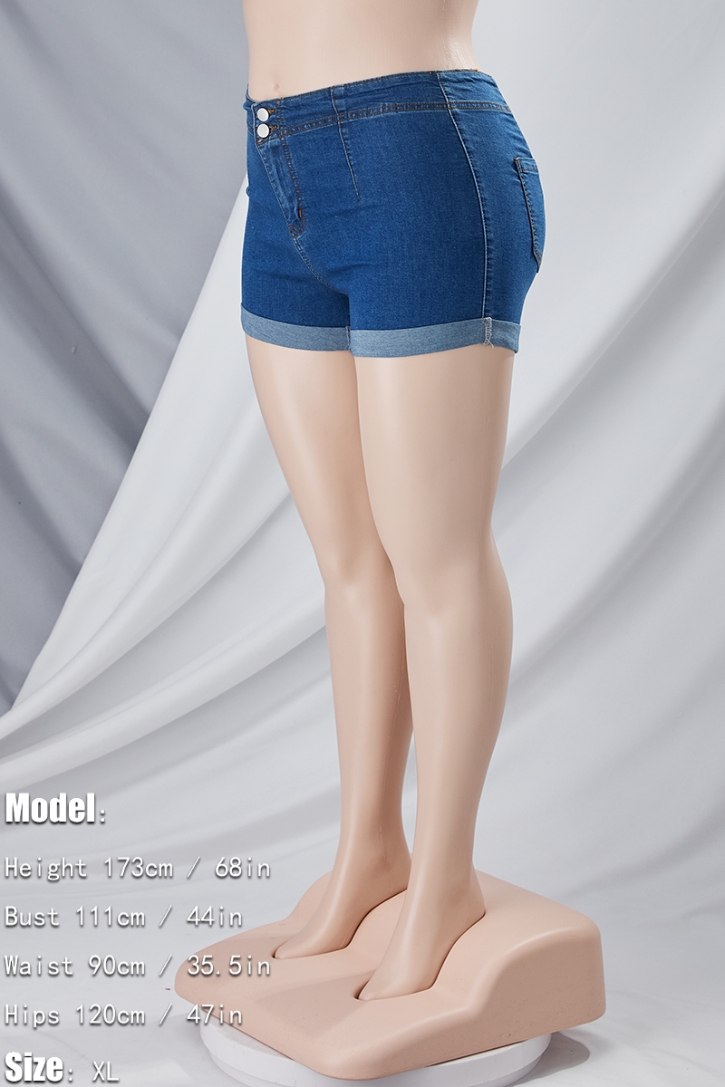 S-2Xl Summer New Plus Size Micro-Elastic High Waist Pockets Button Zip-Up Stylish All-Match Denim Shorts S-2Xl Summer New Plus Size Micro-Elastic High Waist Pockets Button Zip-Up Stylish All-Match Denim Shorts