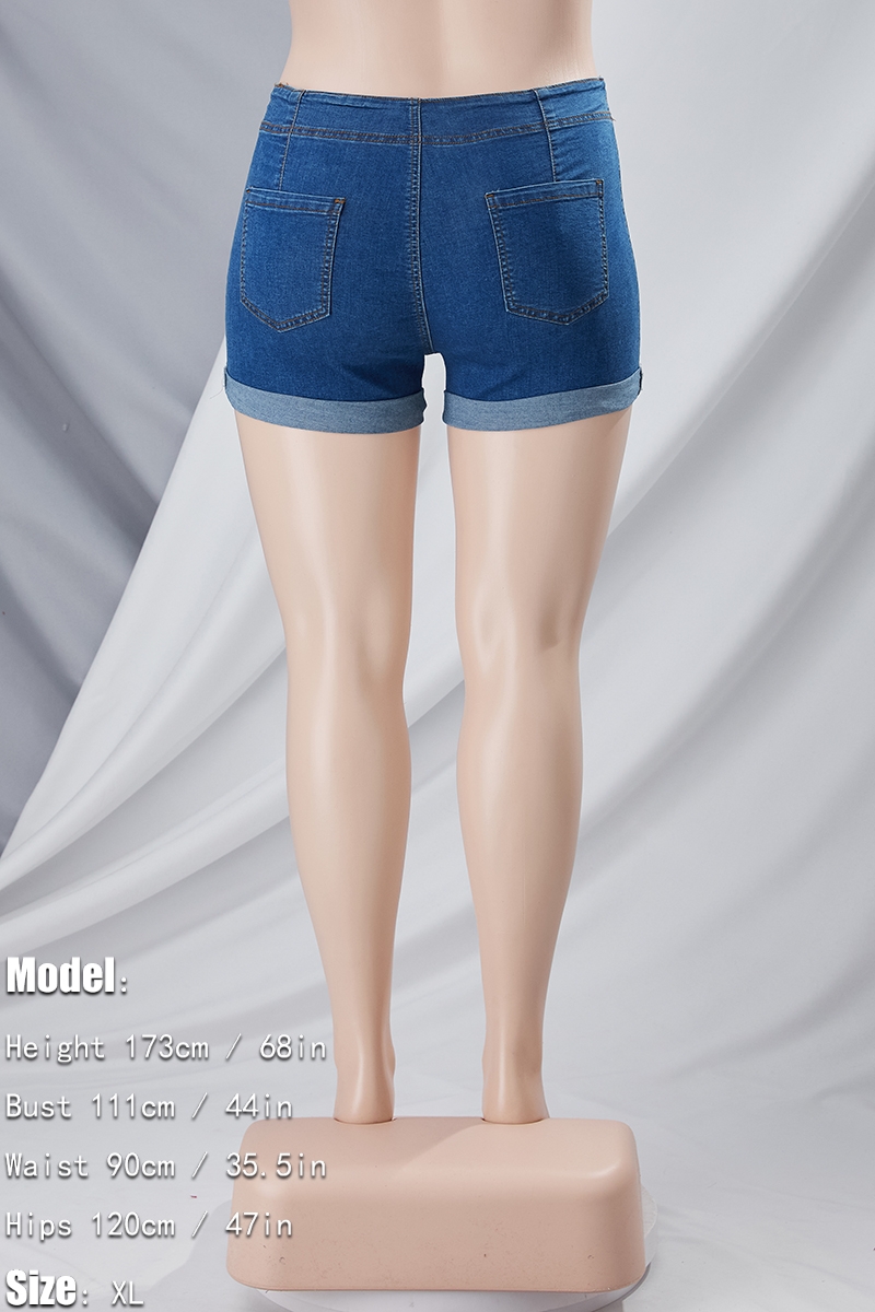 S-2Xl Summer New Plus Size Micro-Elastic High Waist Pockets Button Zip-Up Stylish All-Match Denim Shorts S-2Xl Summer New Plus Size Micro-Elastic High Waist Pockets Button Zip-Up Stylish All-Match Denim Shorts