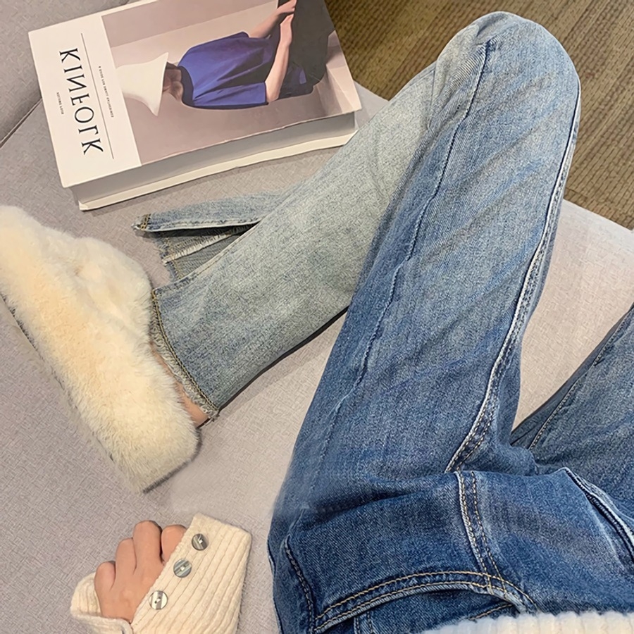 Spring New Pockets Micro-Elastic Gradient Split High Waist Straight Stylish Denim Jeans(Size Run Small) Spring New Pockets Micro-Elastic Gradient Split High Waist Straight Stylish Denim Jeans(Size Run Small)