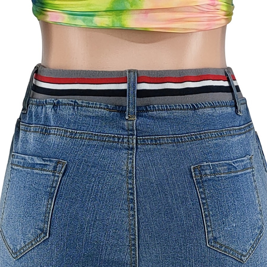 Summer New Solid Color Pockets Patchwork Micro-Elastic Denim Shorts