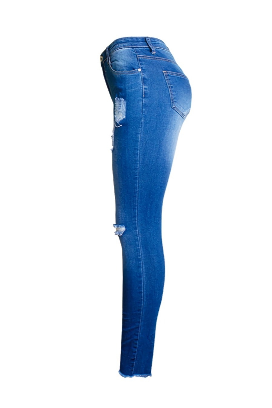 S-4Xl Plus Size Spring New Micro Elastic Contrast Color Spliced Hole Zip-Up Pocket Button Slim Stylish Denim Pants