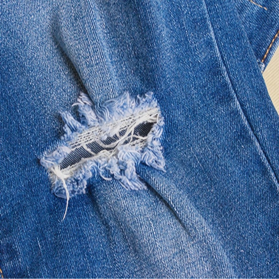 S-4Xl Plus Size Spring New Micro Elastic Contrast Color Spliced Hole Zip-Up Pocket Button Slim Stylish Denim Pants