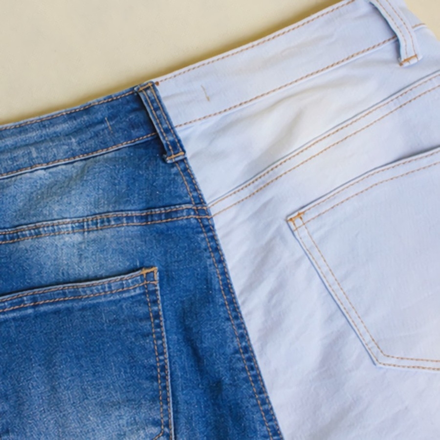 S-4Xl Plus Size Spring New Micro Elastic Contrast Color Spliced Hole Zip-Up Pocket Button Slim Stylish Denim Pants
