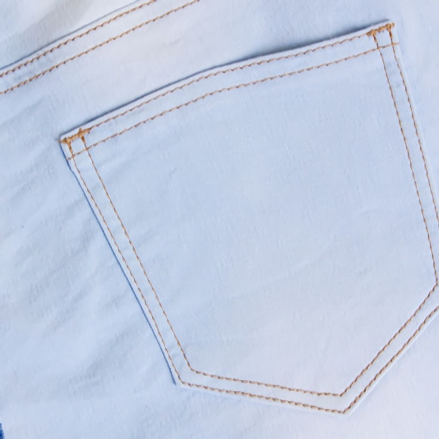 S-4Xl Plus Size Spring New Micro Elastic Contrast Color Spliced Hole Zip-Up Pocket Button Slim Stylish Denim Pants