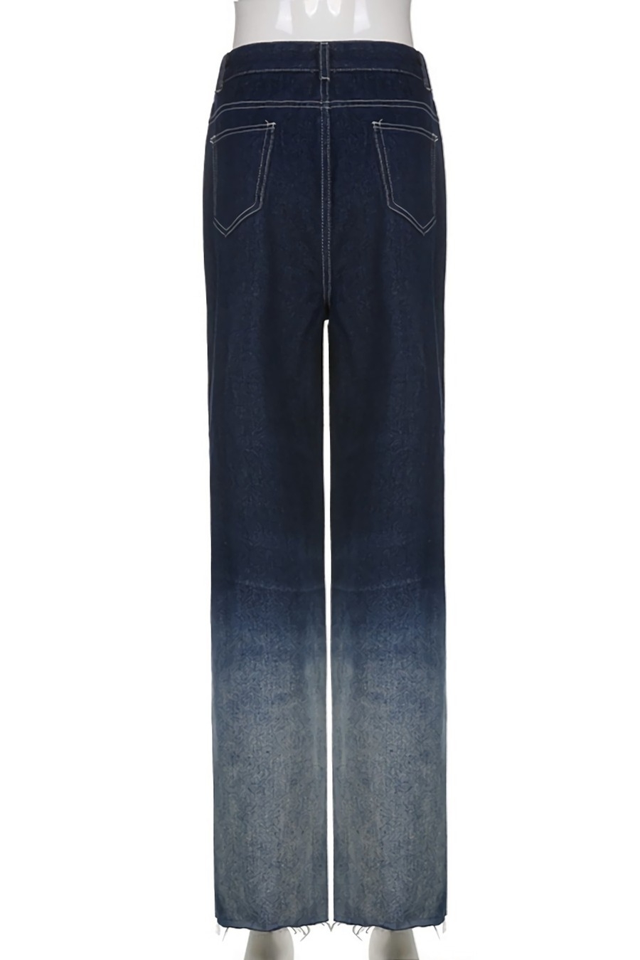 Spring New Inelastic Gradient Lace-Up Hollow Pocket Button Zip-Up High-Waisted Straight Fashion Denim Pants