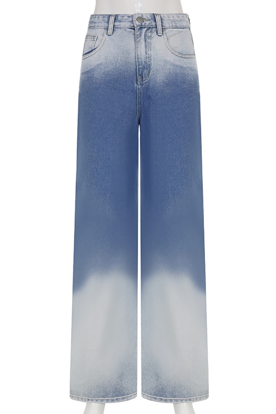 Spring New Stylish Inelastic Gradient Dyed Pocket Button Zip-Up Straight Casual Denim Trousers