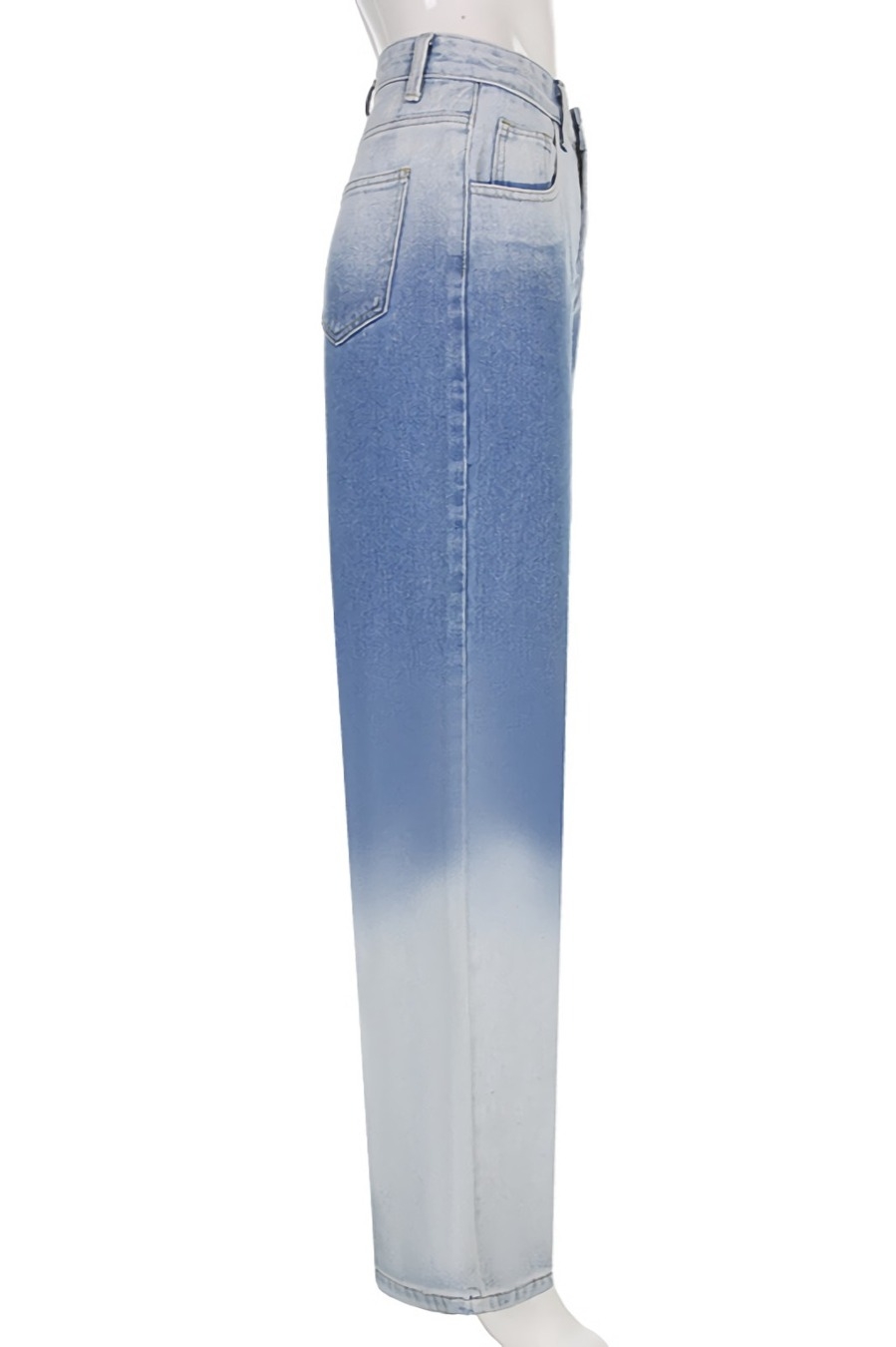 Spring New Stylish Inelastic Gradient Dyed Pocket Button Zip-Up Straight Casual Denim Trousers