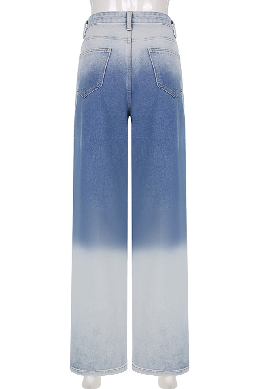 Spring New Stylish Inelastic Gradient Dyed Pocket Button Zip-Up Straight Casual Denim Trousers