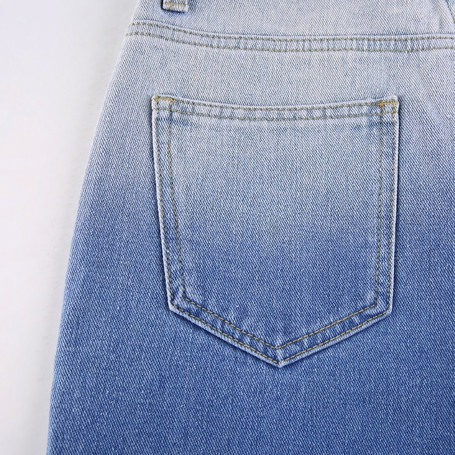 Spring New Stylish Inelastic Gradient Dyed Pocket Button Zip-Up Straight Casual Denim Trousers