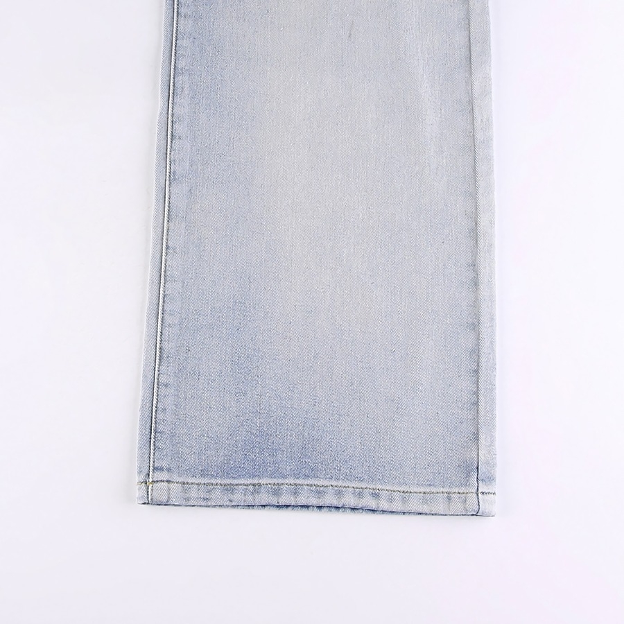 Spring New Stylish Inelastic Gradient Dyed Pocket Button Zip-Up Straight Casual Denim Trousers