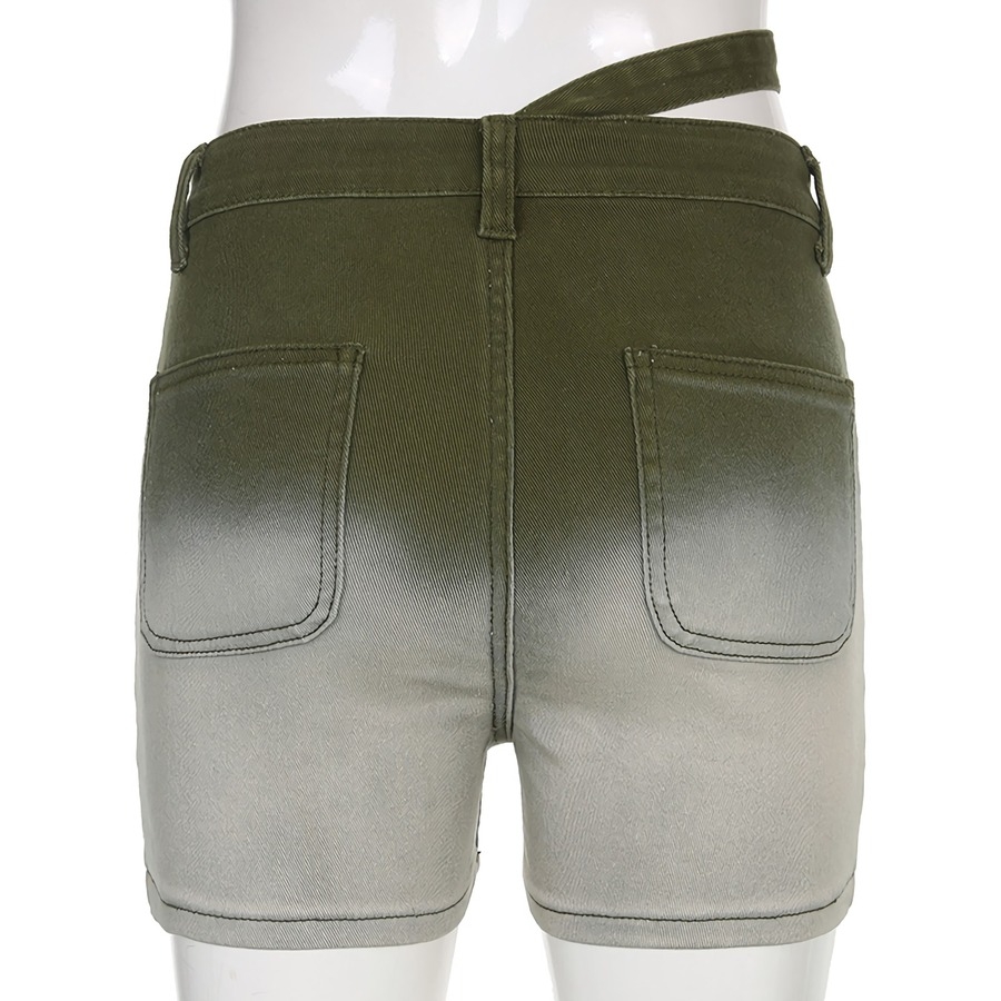 Summer New Inelastic Tie-Dyed Printing Belt Button Zip-Up Pocket Slim Stylish Denim Shorts