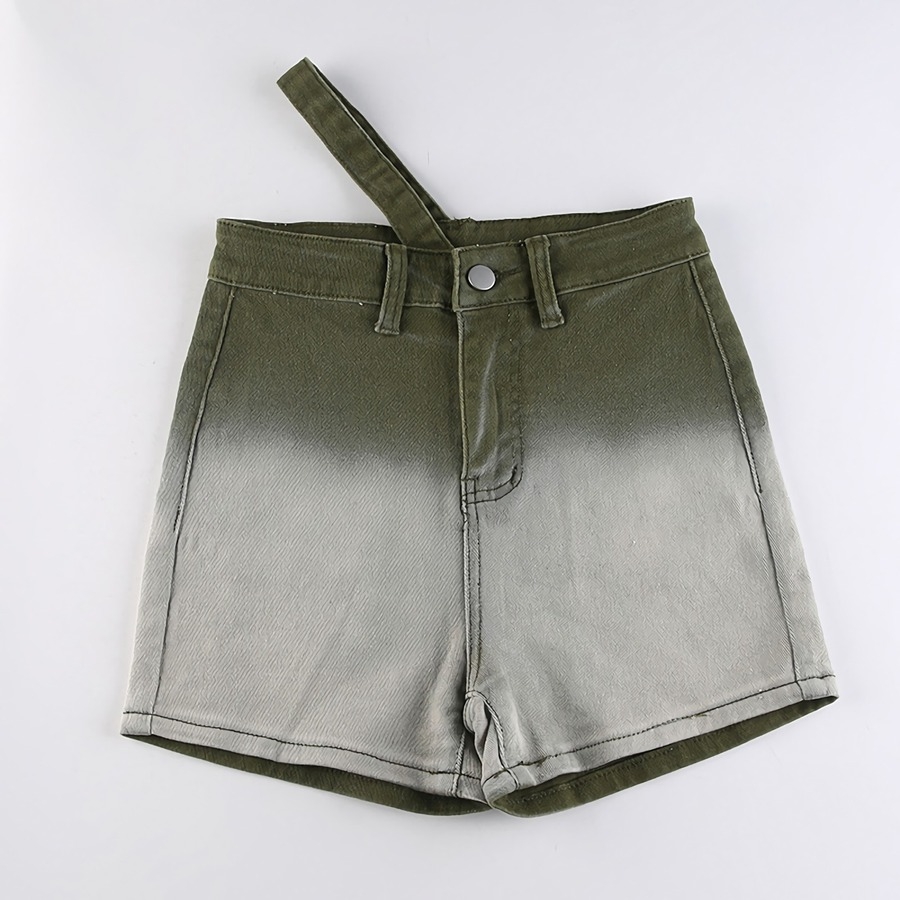 Summer New Inelastic Tie-Dyed Printing Belt Button Zip-Up Pocket Slim Stylish Denim Shorts