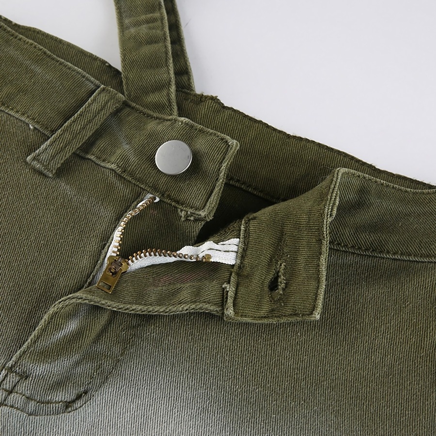 Summer New Inelastic Tie-Dyed Printing Belt Button Zip-Up Pocket Slim Stylish Denim Shorts