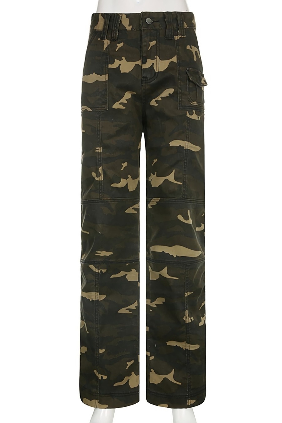 Spring New Inelastic Camo Printing Pocket Zip-Up Button Fashion Denim Pants