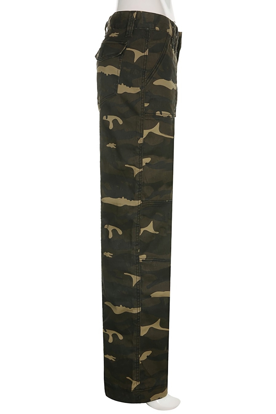 Spring New Inelastic Camo Printing Pocket Zip-Up Button Fashion Denim Pants