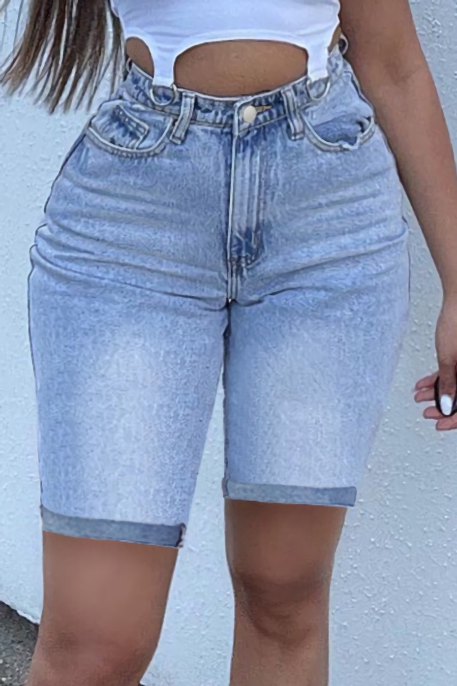 S-2Xl Summer New Plus Size Micro-Elastic High Waist Pockets Button Zip-Up Stylish Denim Shorts - Vougese