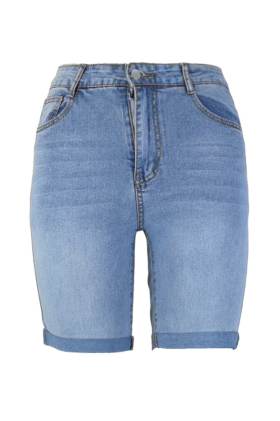 S-2Xl Summer New Plus Size Micro-Elastic High Waist Pockets Button Zip-Up Stylish Denim Shorts