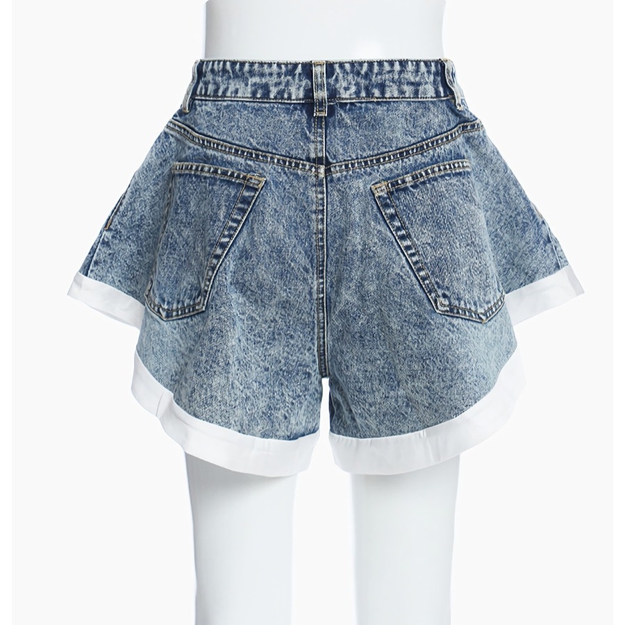 Summer New Micro-Elastic Knit Inner Spliced Pockets Button Zip-Up Stylish High Quality Denim Shorts