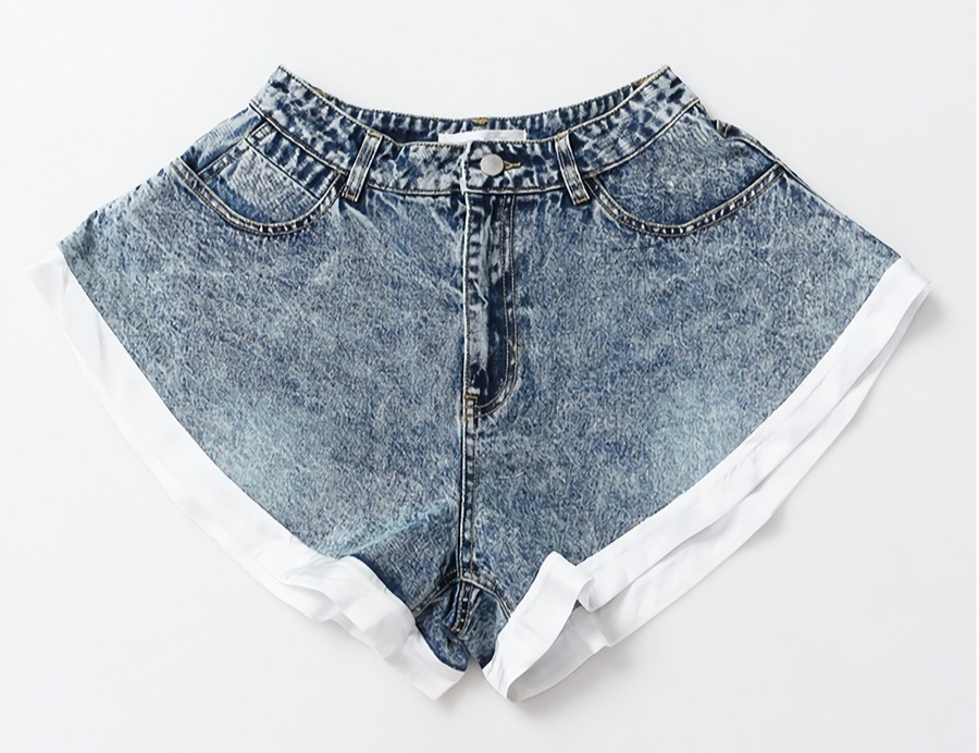 Summer New Micro-Elastic Knit Inner Spliced Pockets Button Zip-Up Stylish High Quality Denim Shorts
