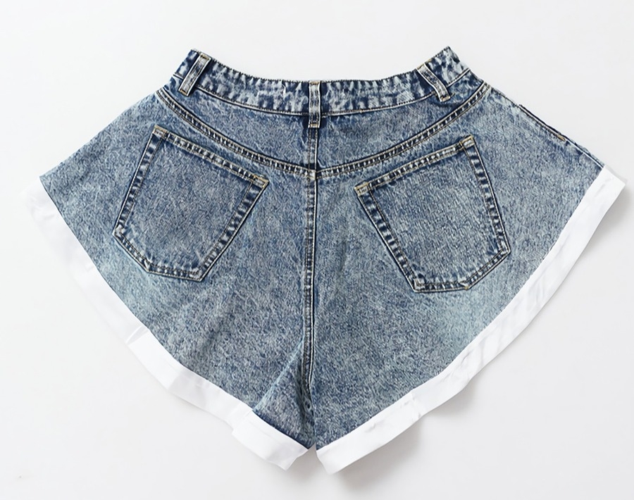 Summer New Micro-Elastic Knit Inner Spliced Pockets Button Zip-Up Stylish High Quality Denim Shorts