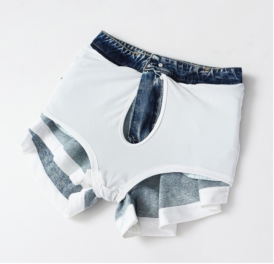 Summer New Micro-Elastic Knit Inner Spliced Pockets Button Zip-Up Stylish High Quality Denim Shorts