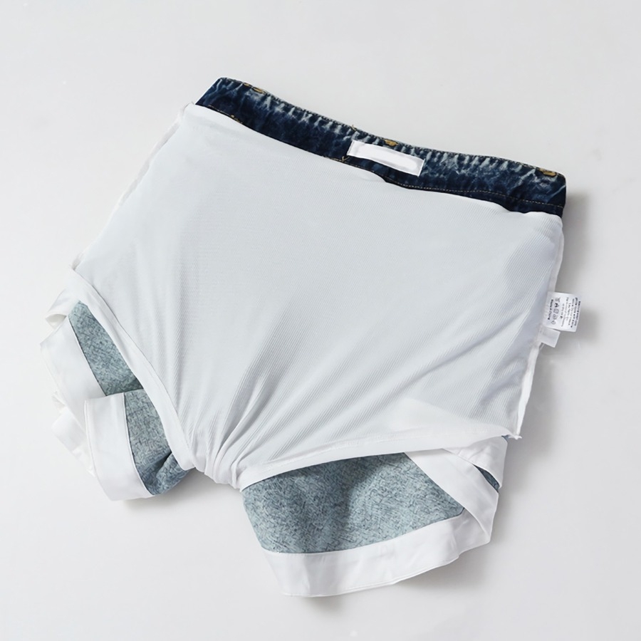 Summer New Micro-Elastic Knit Inner Spliced Pockets Button Zip-Up Stylish High Quality Denim Shorts