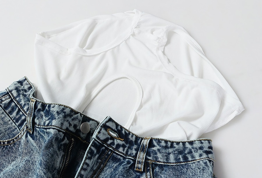 Summer New Micro-Elastic Knit Inner Spliced Pockets Button Zip-Up Stylish High Quality Denim Shorts